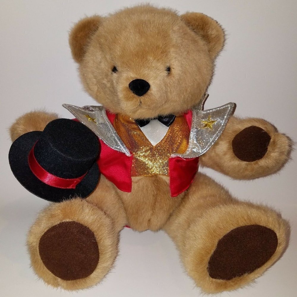 VTG Dakin Brown Teddy Bear Plush 15" Jointed 1991 Magician Hat Red Ringmaster